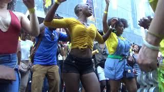 BRAZILIAN GIRLS DANCE AT BRAZILIAN CARNIVAL WITH BRAZILIAN SAMBA ORCHESTRA DRUMS MUSIC
