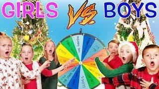 Mystery Wheel Christmas Challenge! Girls vs Boys Christmas Tree Decorating!