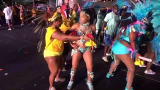 WEST INDIAN CARIBBEAN TRINIDAD BAHAMAS CARNIVAL GIRLS DANCERS GROUP COMPETE AT MIAMI STAGE CONTEST
