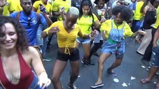 BRAZILIAN GIRLS DANCE AT BRAZILIAN CARNIVAL TO SAMBA CARNIVAL DRUMS ORCHESTRA MUSIC