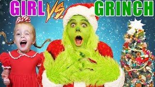 Girl vs Grinch Challenge! Will She Save Christmas? The Grinch in Real Life! Rematch!